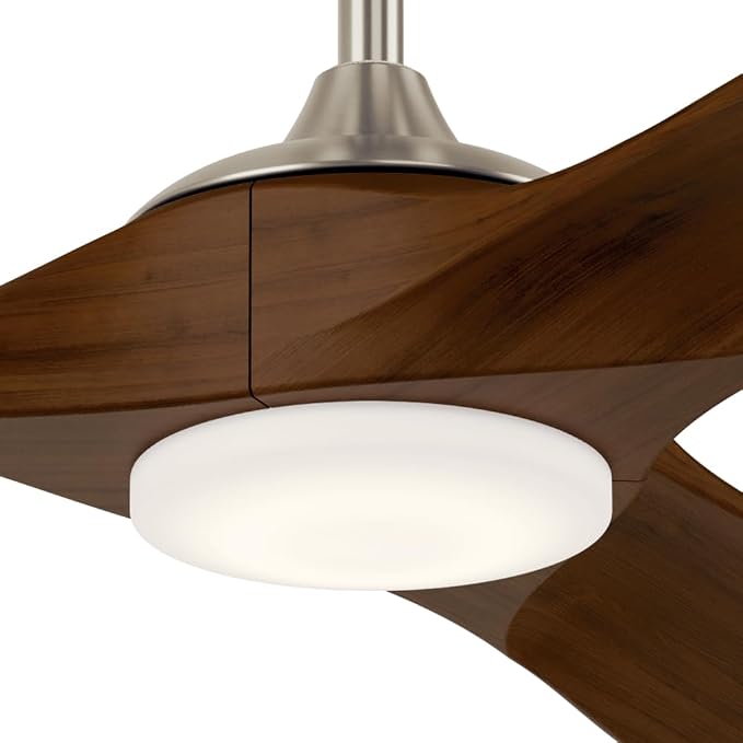 KICHLER Mylo 52 in Modern Ceiling Fan with Light and Remote Control, 6-Speed Indoor Fan with Satin Etched Cased Opal Glass and Natural Walnut Wood Blades in Brushed Nickel, 310552NI