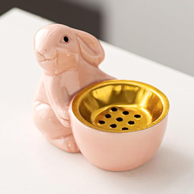 Ceramic Rabbit Incense Burner Rabbit Figurines Statue Ornament Easter Incense Sticks Holder Waterfall Arab Incense Holder for Home Decor (Pink)