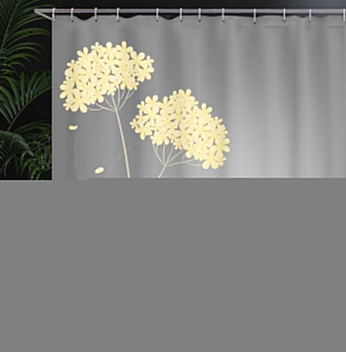 Ambesonne Allium Flower Shower Curtain, Floral Design with Swirl Lines Falling Leaves Autumn Inspired, Cloth Fabric Bathroom Decor Set with Hooks, 69" W x 84" L, Pastel Yellow