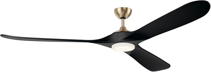 KICHLER Mylo 80 in Modern Ceiling Fan with Light and Remote Control, Satin Etched Cased Opal Glass, Solid Jet Black Wood Blades in Champagne Bronze for Large Rooms, 310580CPZ