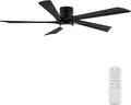 EKIZNSN 54 Inch Outdoor Low Profile Flush Mount Ceiling Fans with Lights for Patios, 110V Noiseless Reversible DC Motor, 6-Gear Speed (Black Finish with Black Blades)