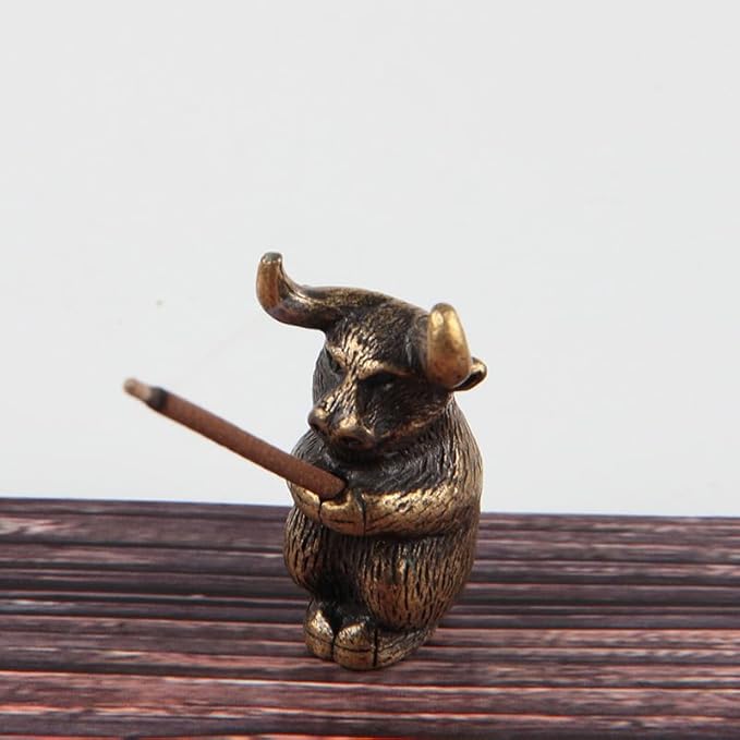 4Pcs Chinese Zodiac Incense Holder Mini Cow, Chicken, Snake and Mouse Animals Stick Alloy Incense Base Home Decoration Accessories Metal Crafts