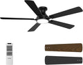 OPONL Ceiling Fan with Light, 52 inch Low Profile Ceiling fan with Light and Remote Control, Reversible, 6CCT, Dimmable, Noiseless, Black Ceiling Fan for Bedroom, Indoor/Outdoor Use, Modern