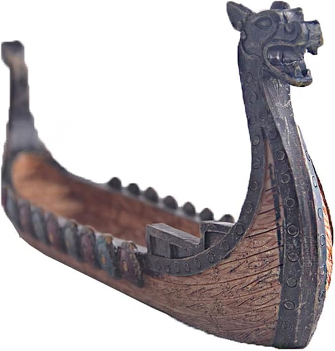 Viking Ships Incense Holder, Retro Ships Ornament for Home Decor, Handcrafted, Multicolor 24 * 12 * 5 cm (As Shown)
