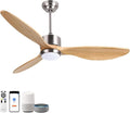 Ovlaim 52 Inch Wood Ceiling Fan with Light, Quiet DC Motor, Smart 6-Speed | 30dB Quiet, Light Wood Blades, 3-Color Dimmable, Memory Function, Reversible Motor, Bedroom Living Room