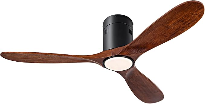 52” Ceiling Fan with Light with 6 Speed Remote/APP Control, Solid Wood Fan Blade, 3CCT Dimmable LED, Silent, Recessed Ceiling Fan for Bedroom, Hallway