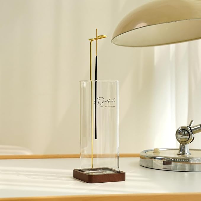 Incense Holder, Multi-Purpose Design Glass Incense Burner ash Catcher with Brass Incense Stick Holder for Home Decor Yoga Spa Madiation (Glass)