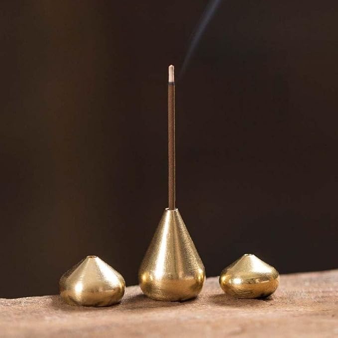 3Pcs Gold Mini Brass Incense Holder, Incense Cone Holder, Portable Coil Incense Holder, Incense Stick Holder for Home Office Teahouse, Water Drop Shape