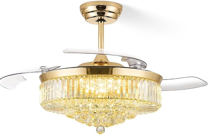 52 Inch Fandelier Ceiling Fan with Light, Chandelier Ceiling Fan for Bedroom Living Room, 3 Color Temperature, 6 Wind Speed. Reversible Motor, Memory Function-Gold