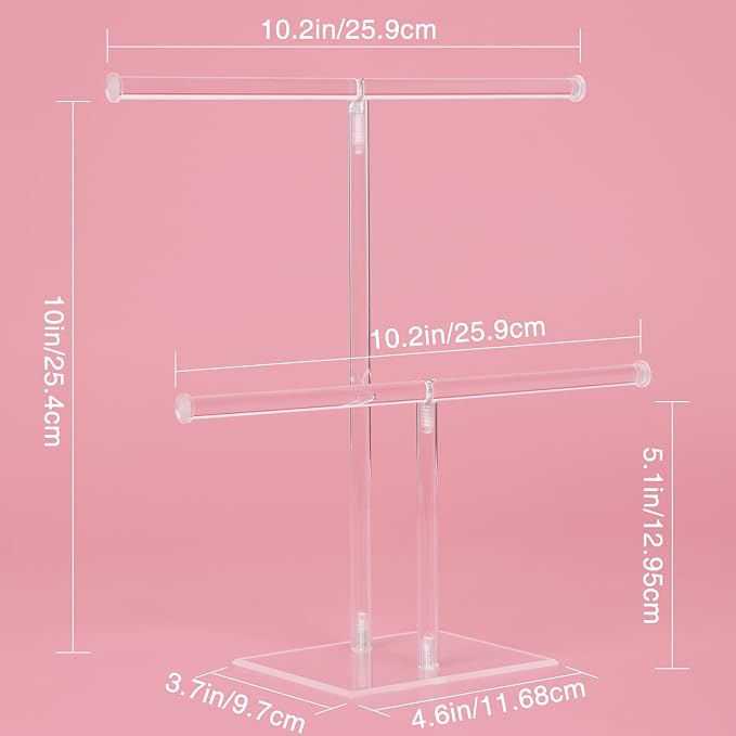 Acrylic Jewelry Stand, 2-Tier Necklace Holder, Jewelry Display Holder | Clear Bracelet Hanging Organizer, Tower Stand for Bangles, Necklaces, Bracelets, Rings, Earrings and Watch