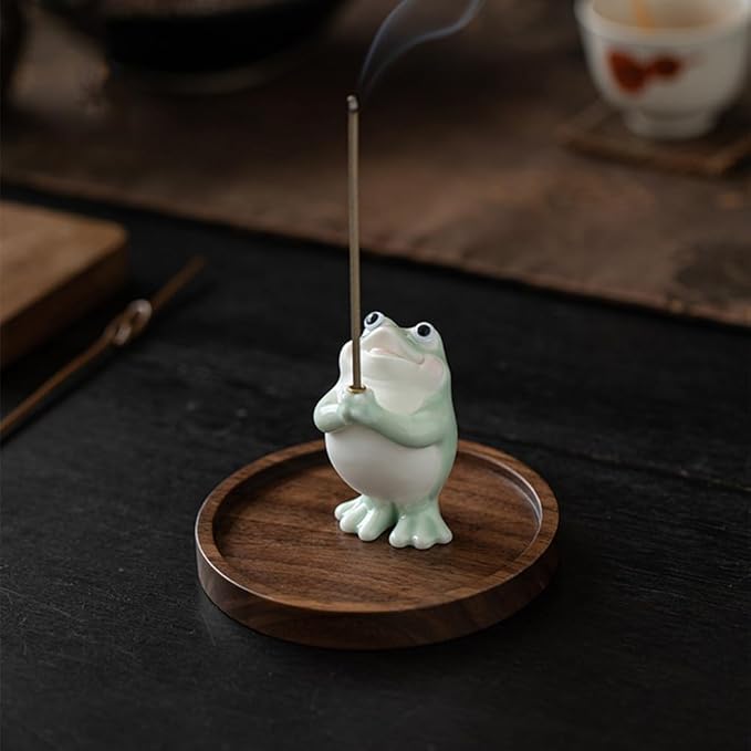 Frog Incense Holder for Sticks, Ceramic Incense Holder Cute Frog Figurines Incense Stick Holder, Insence-Sticks Burner Incense Burner Holder for Yoga Meditation Home Office Decor (without Ash Catcher)