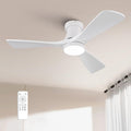 42-Inch White Ceiling Fans with Lights, Remote Control, Flush Mount, Dimmable, Reversible, Wood Blades, Power-Off Memory, Quiet DC Motor – Modern Hugger Ceiling Fan for Indoor Outdoor White