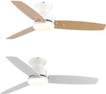 42 Inch Ceiling Fans with Lights and Remote, Bedroom Living Room Office, Flush Mount, 6CCT Dimmable, Dual Color 3 Blades 6 Speed Reversible Quiet DC Motor, White/Wood Grain, 2 Pack