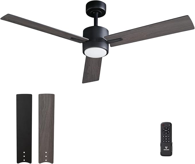 Ceiling Fan with Light Remote: 52 Inch Modern Bedroom Fans with Dimmable Tri-Color Temperature LED - Quiet Reversible DC Motor - Indoor Outdoor