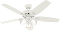Hunter 52 inch Indoor Ceiling Fan with LED Lights - White Ceiling Fan with Pull Chain, For Bedroom or Living Room, Standard Mount, No Remote, 5 Blades, Includes Bulbs - Newsome 53316, Fresh White | Standard Mount, Pull Chain, 5 Blades, For Bedroom, Liv...