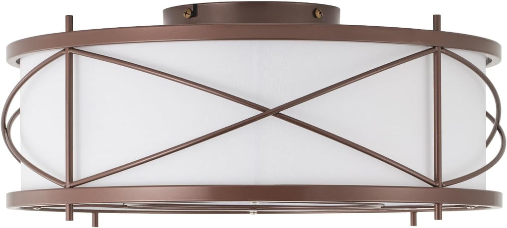 Brown Flush Mount Farmhouse Ceiling Fan with Lights, 20" Caged Rustic Ceiling Fans with Light and Remote, Enclosed with 6 Speeds for Living Room, Bedroom, Nursery
