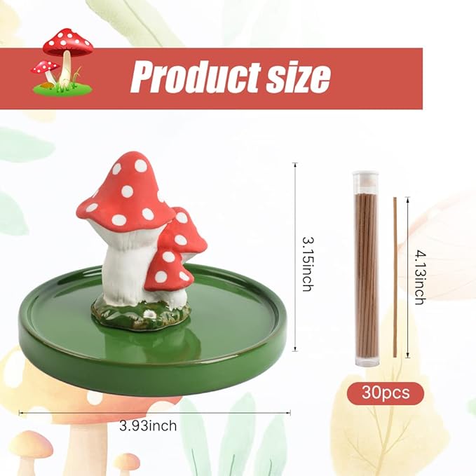 Mushroom Incense Holder, with 30 Incense Sticks, Handmade Incense Stick Burner, Nature Theme Incense Burner, Home Decoration Accessories