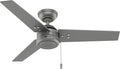 Hunter Cassius, Outdoor or Indoor, Ceiling Fan, 44 inch, Matte Silver | Covered patios and porches get a no-light design, droop-free blades, and compact scale for offices or small rooms.