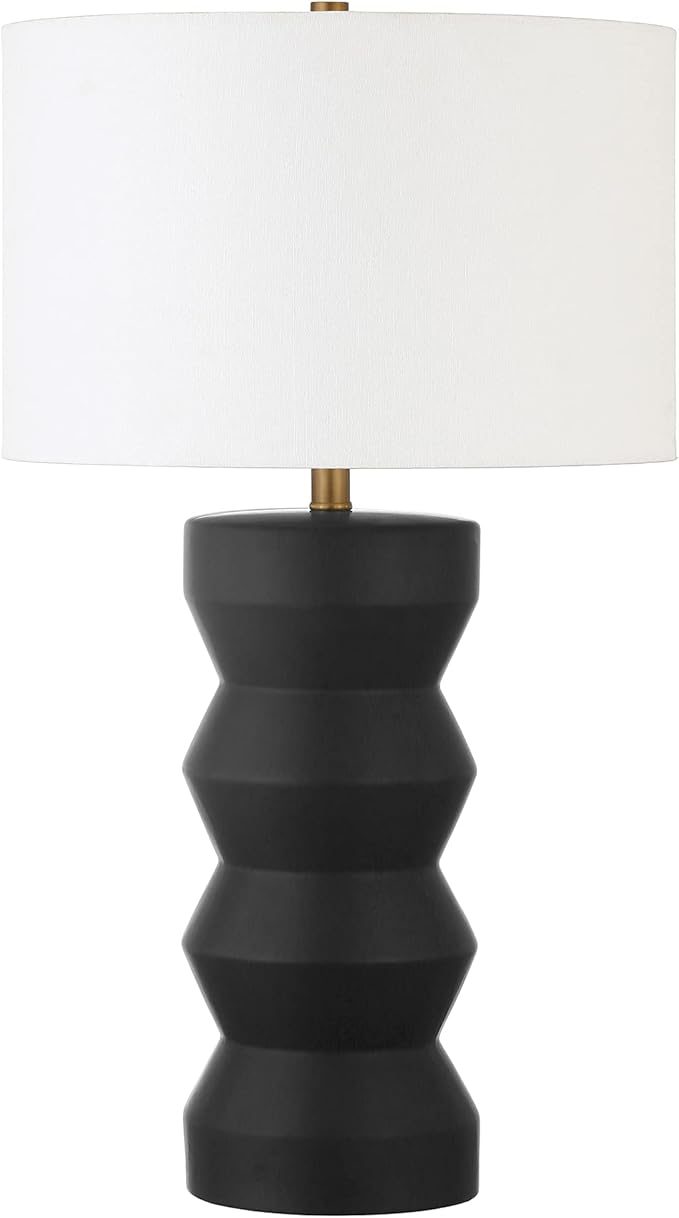Carlin 28" Tall Ceramic Table Lamp with Fabric Shade in Matte Black/White