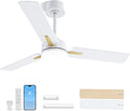 LANMEL 42 Inch Ceiling Fans with Lights, App&Remote Control, Low Profile Modern Ceiling Fan, 6 Speed, Reversible, 3000k-6500k Dimmable LED, Quiet DC Motor for Indoor Outdoor Use, Gold White
