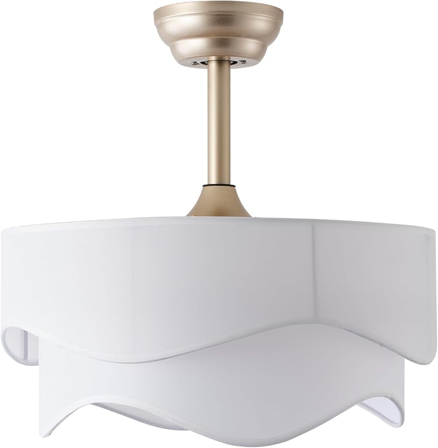 20" Boho Fandelier Ceiling Fans with Lights, Gold Fandelier Ceiling Fans with Light Remote Control, Fabric 6 Speeds Reversible for Bedroom, Living Room, Nursery, Kitchen (White)