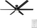 Hunter Solaria, Outdoor or Indoor, Ceiling Fan, Quiet, 72 inch, Matte Black | with LED Light, Standard Mount, Wall Control, 6 Blades, For Patio, Porch, Garage, 59628