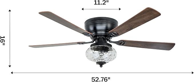 Farmhouse Flush Mount Ceiling Fans with Lights and Remote, 52 Inch 6-Speed Reversible Motor Quiet Ceiling Fan, Low Profile Ceiling Fan with Lights for Living Room Bedroom, Timer