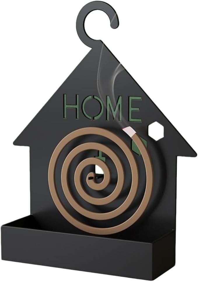 House-Shaped Mosquito Coil Holder, Portable Incense Burner with Buckles for Outdoor, Camping, Patio, Pool Side (Black)
