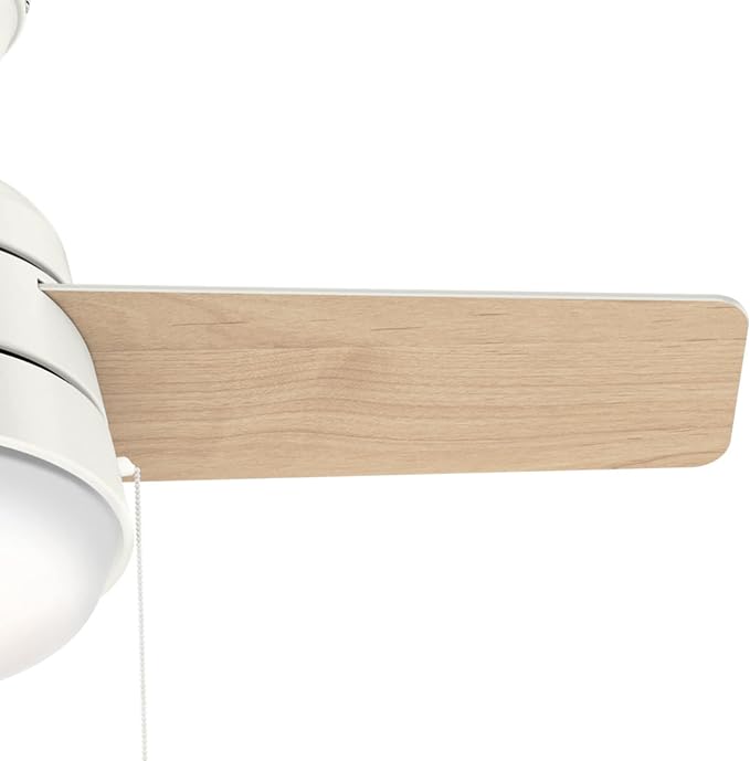 Hunter Aker, Indoor, Ceiling Fan, Modern, Small, 36 inch, Fresh White | with LED Light and Pull Chain, Standard Mount, Quiet, 3 Blades, For Bedroom, Home Office, Laundry Room, 59301