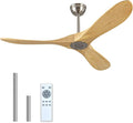 52 Inch Ceiling Fan No Light,Solid Wood Ceiling Fan Without Light, 3 Wood Blades 6 Speeds Smart Timing Reversible DC Motor, Modern Fans for Indoor Outdoor Farmhouse Patios