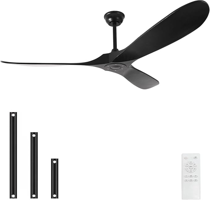 72'' Outdoor Ceiling Fan without Light,3 Solid Wood Blades,Black Ceiling Fan no Light with Remote Control,Large Ceiling Fans for Porch,Garage,Living Room (black)