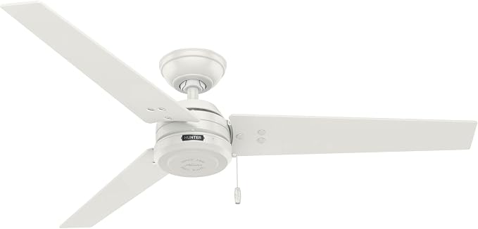 Hunter Cassius, Outdoor or Indoor, Ceiling Fan, 52 inch, Fresh White | No Light, Standard Mount, Pull Chain, 3 Blades, For Living Room, Patio, Porch, Garage, 59263
