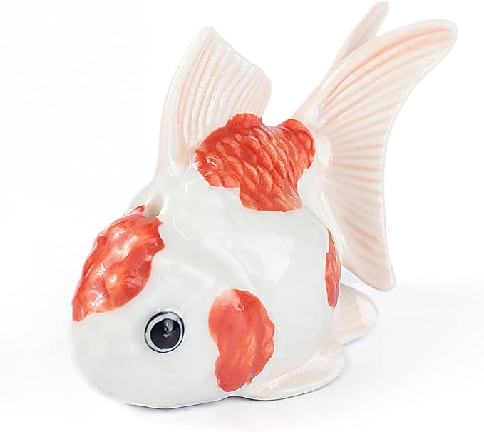 2½" White Red Orange Goldfish Fish Elegant Ceramic Incense Stick Holder Artistic Collectible Figurine for Adult Collectors Sophisticated Accent Gift Handcrafted Porcelain Home Decor