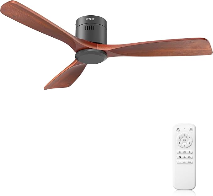 52 Inch Ceiling Fans with Remote no Light, Solid Wood 3 Blade Modern Ceiling Fan, Quiet DC Motor, 6 Speeds, Dimmable LED, Timer, Indoor & Covered Outdoor Living Room, Bedroom, Patio (Darkwood)