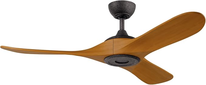 KICHLER Mylo 52 in Modern Ceiling Fan with Light and Remote, 6-Speed Damp Rated Indoor Outdoor Fan with Honey Maple Wood Blades and Satin Etched Opal Glass in Anvil Iron, 310552AVI