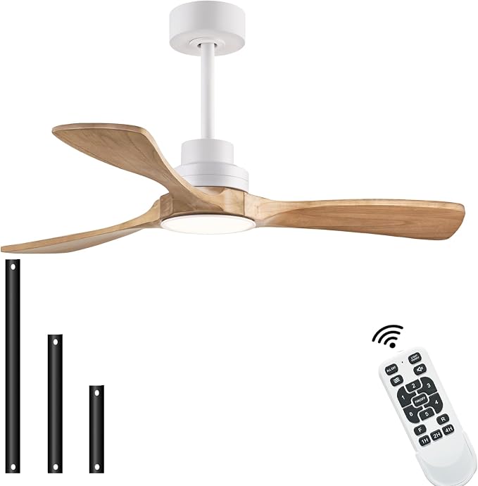 42-inch Quiet 3-Blade Solid Wood Ceiling Fan with Light and Remote Control | 3CCT dimming and color temperature adjustment, mobile app, full memory function, for use in the living room and bedroom