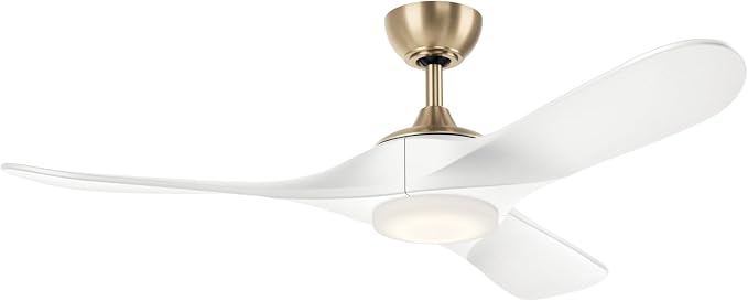 Kichler Mylo 52 in Ceiling Fan with Light, 6-Speed Remote Control Modern Fan with Satin Etched Cased Opal Glass in Champagne Bronze with Matte White Wood Blades, 310552CPZMWH