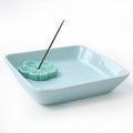 Japanese Ceramic Handmade Cute Cherry Blossom Incense Stick Holder or Incense Burner Holder, Simply Unique Ash Catcher Inscent Tray and Decorative Gift, Home Decor 4.49 inches, Square Blue
