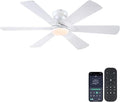 52 inch Ceiling Fans with Lights, Ceiling Fan with Remote APP, Dual-Sided Modern/Rustic 6 Blades, Reversible, 3CCT, Flush Mount Low Profile Ceiling Fan with Lights Bedroom Kitchen Indoor White