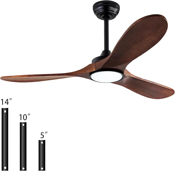 52-inch silent ceiling fan light with remote control, 3CCT, walnut finish. | 3CCT, mobile app, full memory function, for use in living rooms, dining rooms, bedrooms, offices, balconies, and outdoors.