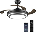 42 Inch Black Modern Ceiling Fan with Lights and APP Control,Retractable Fandelier Celing Fan with Light, 6 Speed,Light Dimmable Memory,Silent Reversible Motor for Bedroom Kitchen Living Room