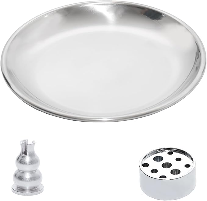 3 in 1 Incense Burner, 5.51 Inch Incense Holder Set for Incense Sticks, Coil Incense and Incense Cones, Multi-Functional, Brass Ash Catcher, Gourd-Shaped Tray（Silver）