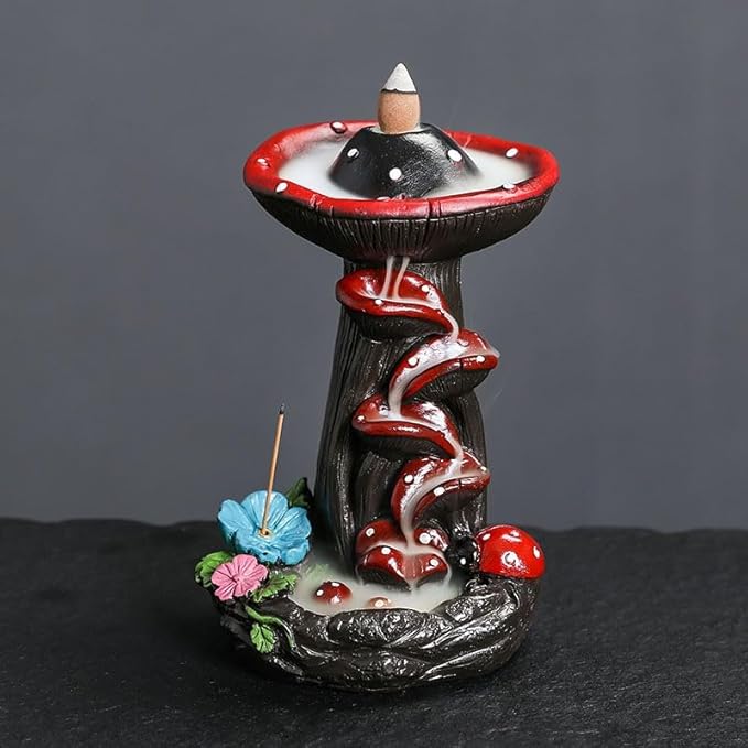 New Mushroom Backflow Incense Burner,Ceramic Incense Cone Holder with 20 Incense Cones and 30 Incense Sticks，Incense Waterfall | Cones Holder Used for Relaxation, Meditation, and Home Decoration