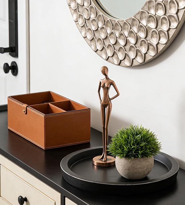 Hanobe Round Wood Candle Holder Tray, Black Coffee Table Centerpiece Decor | Rustic Decorative Candlestick Plates for Kitchen Counter, Farmhouse Living Room Decor