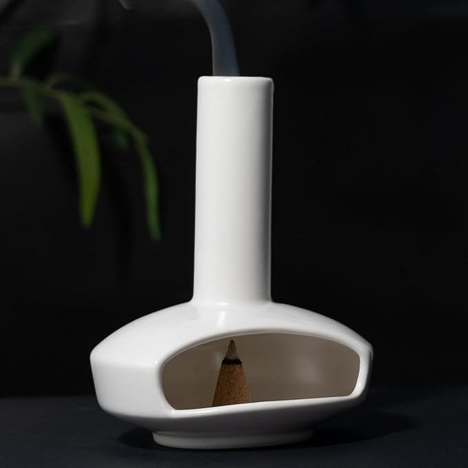 Tnstbiee Cute Ceramic Palo Santo Holder – Handcrafted Modern Incense Cone Burning Stand – Adorable Smudge Bowl for Yoga Aromatherapy & Meditation for Home Decor – Unique Chimney Design