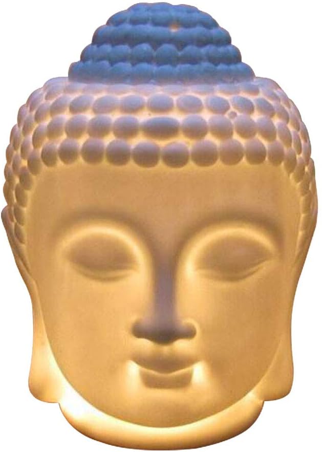 Buddha Head Ceramic Tea Light Holder,Essential Oil Burner Candle Aroma Diffuser for Spa Yoga Meditation (White)