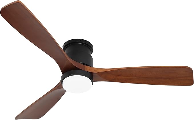 52" Dark Brown Ceiling Fan Flush Mount with Lights and Remote Control