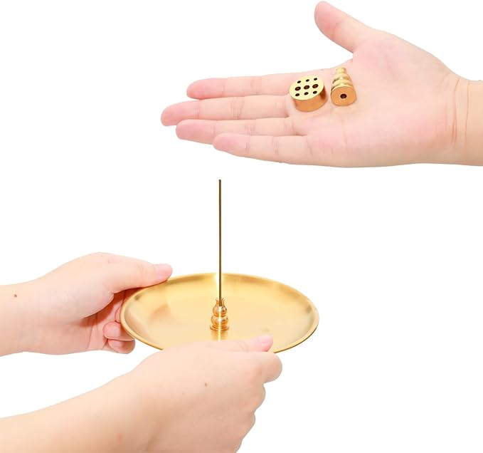 3 in 1 Incense Burner, 5.51 Inch Incense Holder Set for Incense Sticks, Coil Incense and Incense Cones, Multi-Functional, Brass Ash Catcher, Gourd-Shaped Tray（Gold）