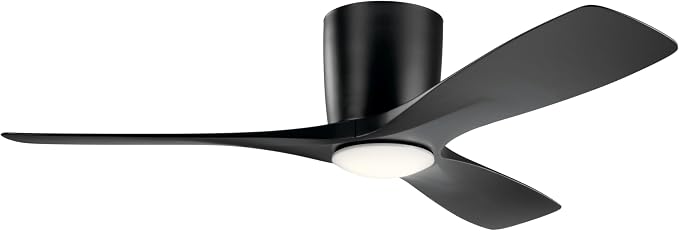 Kichler Volos 48” Indoor Ceiling Fan with LED Light and Wall Control in Satin Black, Contemporary Ceiling Fan with Light, 300032SBK