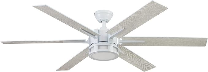 Honeywell Ceiling Fans Kaliza Modern 56 Inch Ceiling Fan with Light, Remote Control Fan, LED Indoor Fan with 6 Blades, Gray Wash and White Blade Finish Options, White (51477-01)